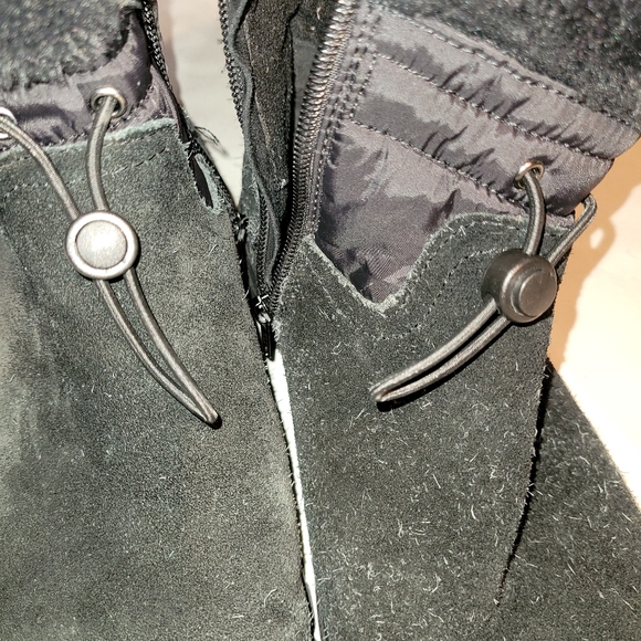 Lands end black women's snow short boots sz 8b, suede/canvas faux fur waterproof - Picture 5 of 12